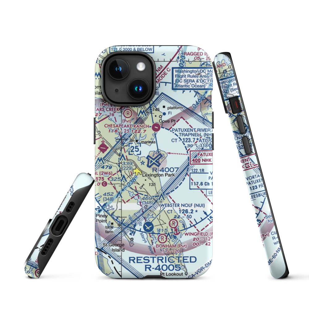 Patuxent River Naval Air Station (Trapnell Field) (NHK) VFR Sectional  Tough iPhone Case iPhone 15 model shown