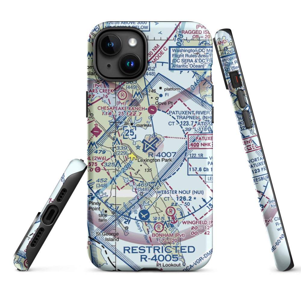 Patuxent River Naval Air Station (Trapnell Field) (NHK) VFR Sectional  Tough iPhone Case iPhone 15 Plus model shown