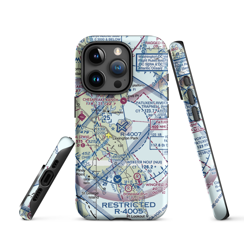 Patuxent River Naval Air Station (Trapnell Field) (NHK) VFR Sectional  Tough iPhone Case iPhone 15 Pro model shown