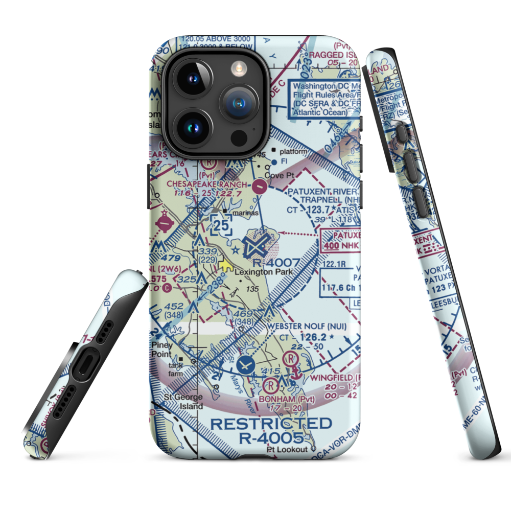 Patuxent River Naval Air Station (Trapnell Field) (NHK) VFR Sectional  Tough iPhone Case iPhone 15 Pro Max model shown