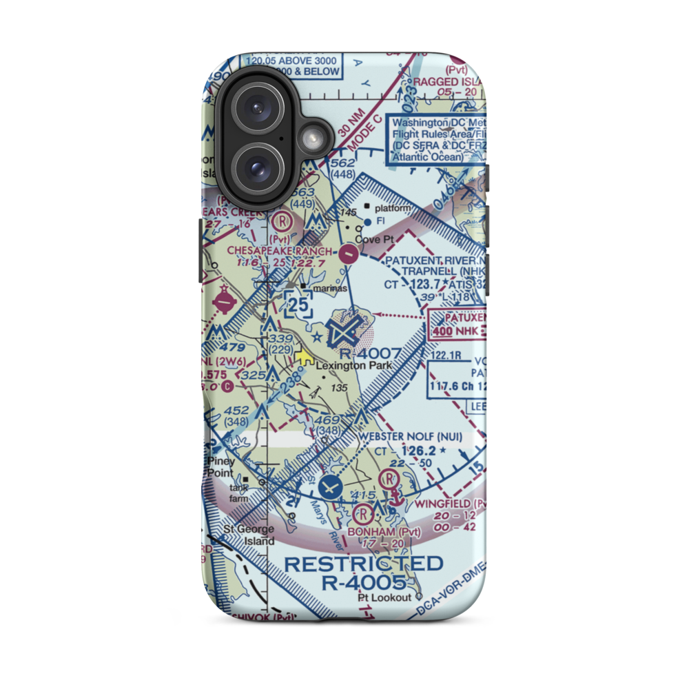 Patuxent River Naval Air Station (Trapnell Field) (NHK) VFR Sectional  Tough iPhone Case iPhone 16 Plus model shown