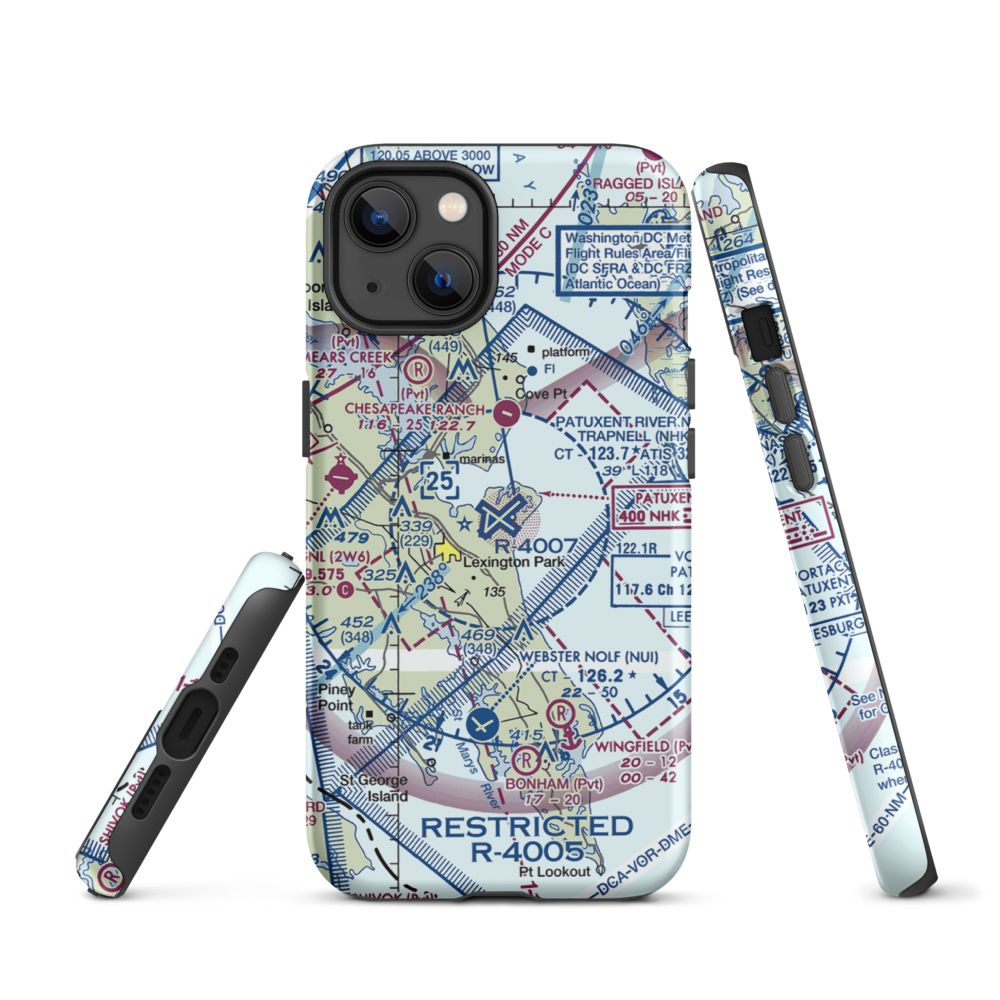 Patuxent River Naval Air Station (Trapnell Field) (NHK) VFR Sectional  Tough iPhone Case iPhone 13 model shown