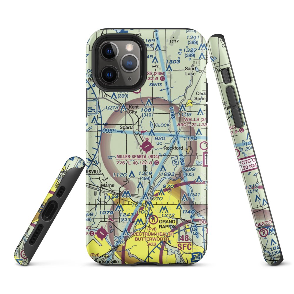 Paul C. Miller-Sparta Airport (8D4) VFR Sectional  Tough iPhone Case iPhone 11 Pro model shown