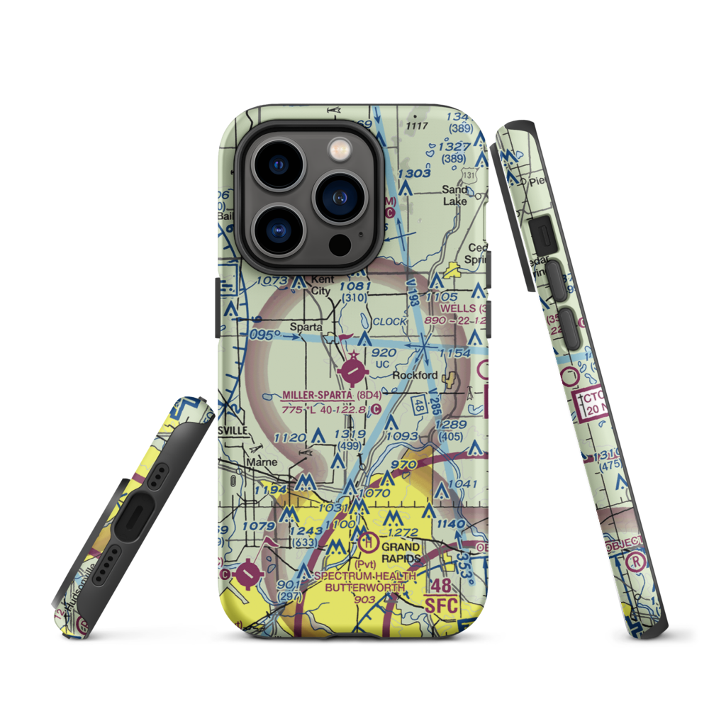 Paul C. Miller-Sparta Airport (8D4) VFR Sectional  Tough iPhone Case iPhone 14 Pro model shown