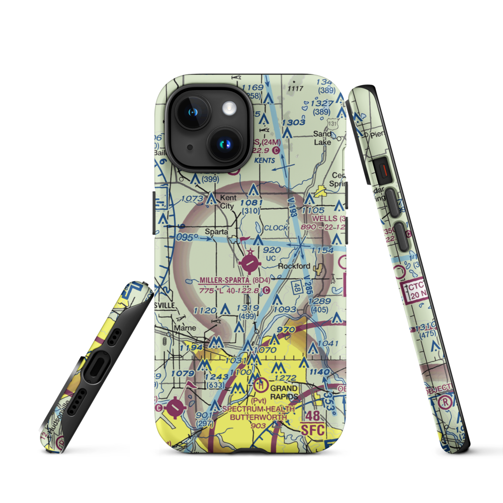 Paul C. Miller-Sparta Airport (8D4) VFR Sectional  Tough iPhone Case iPhone 15 model shown