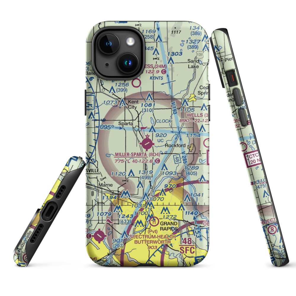 Paul C. Miller-Sparta Airport (8D4) VFR Sectional  Tough iPhone Case iPhone 15 Plus model shown