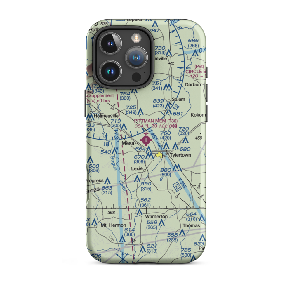 Paul Pittman Memorial Airport (T36) VFR Sectional  Tough iPhone Case iPhone 16 Pro Max model shown