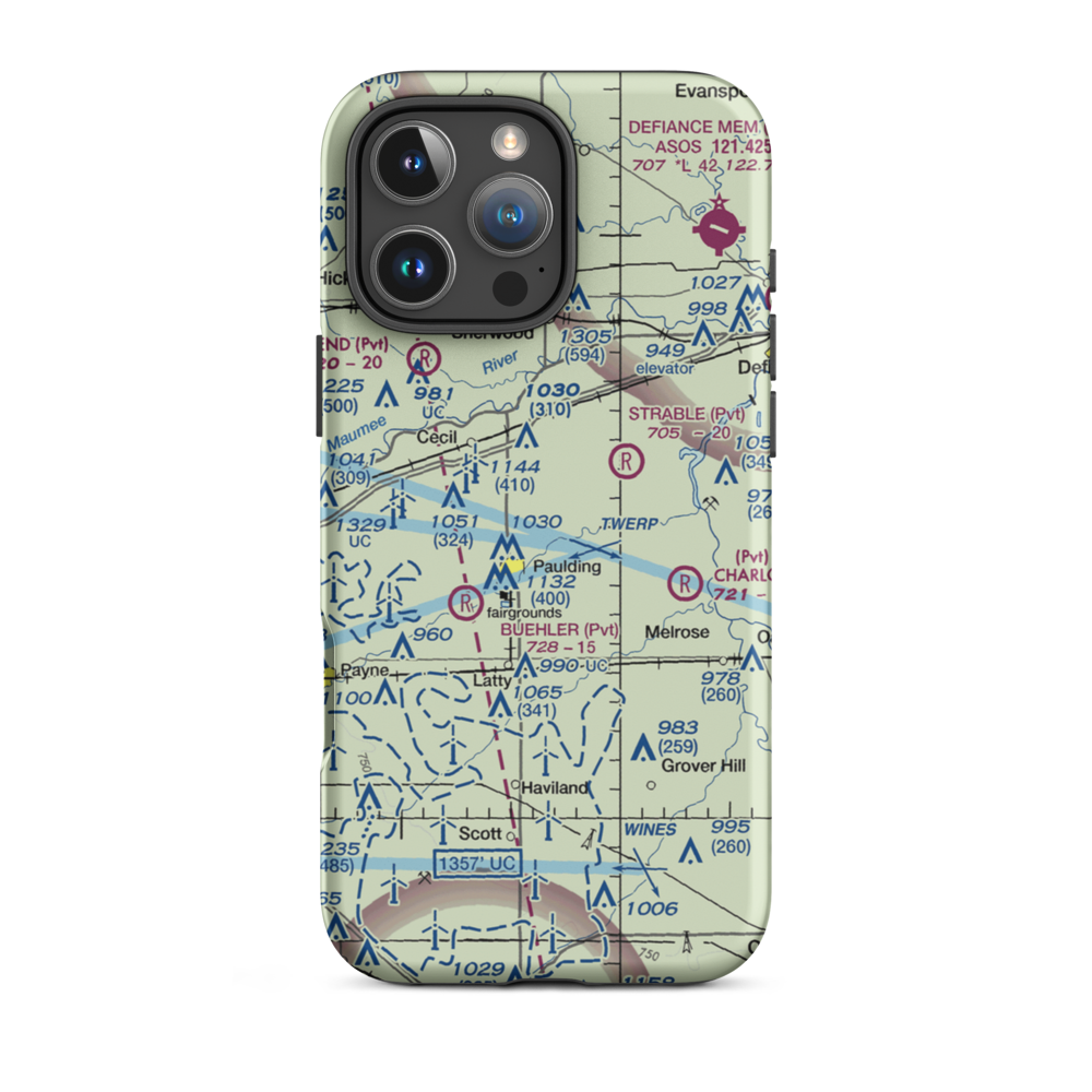 Paulding Airport Inc Airport (2H8) VFR Sectional  Tough iPhone Case iPhone 16 Pro Max model shown