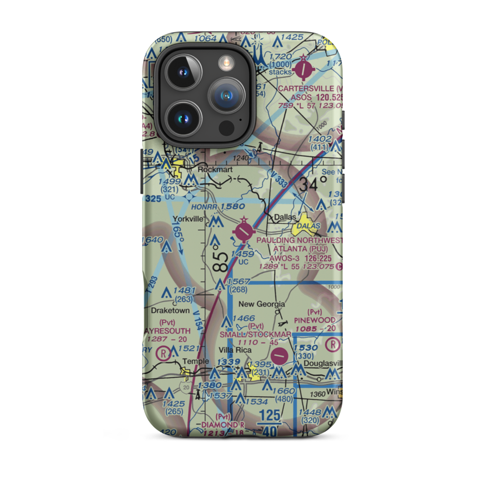 Paulding Northwest Atlanta Airport (PUJ) VFR Sectional  Tough iPhone Case iPhone 16 Pro Max model shown
