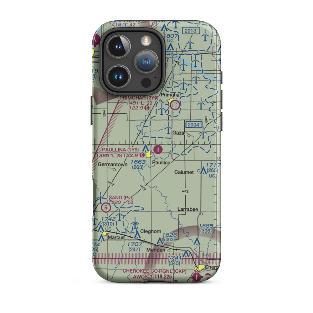 Paullina Municipal Airport (1Y9) VFR Sectional  Tough iPhone Case iPhone 16 Pro Max model shown