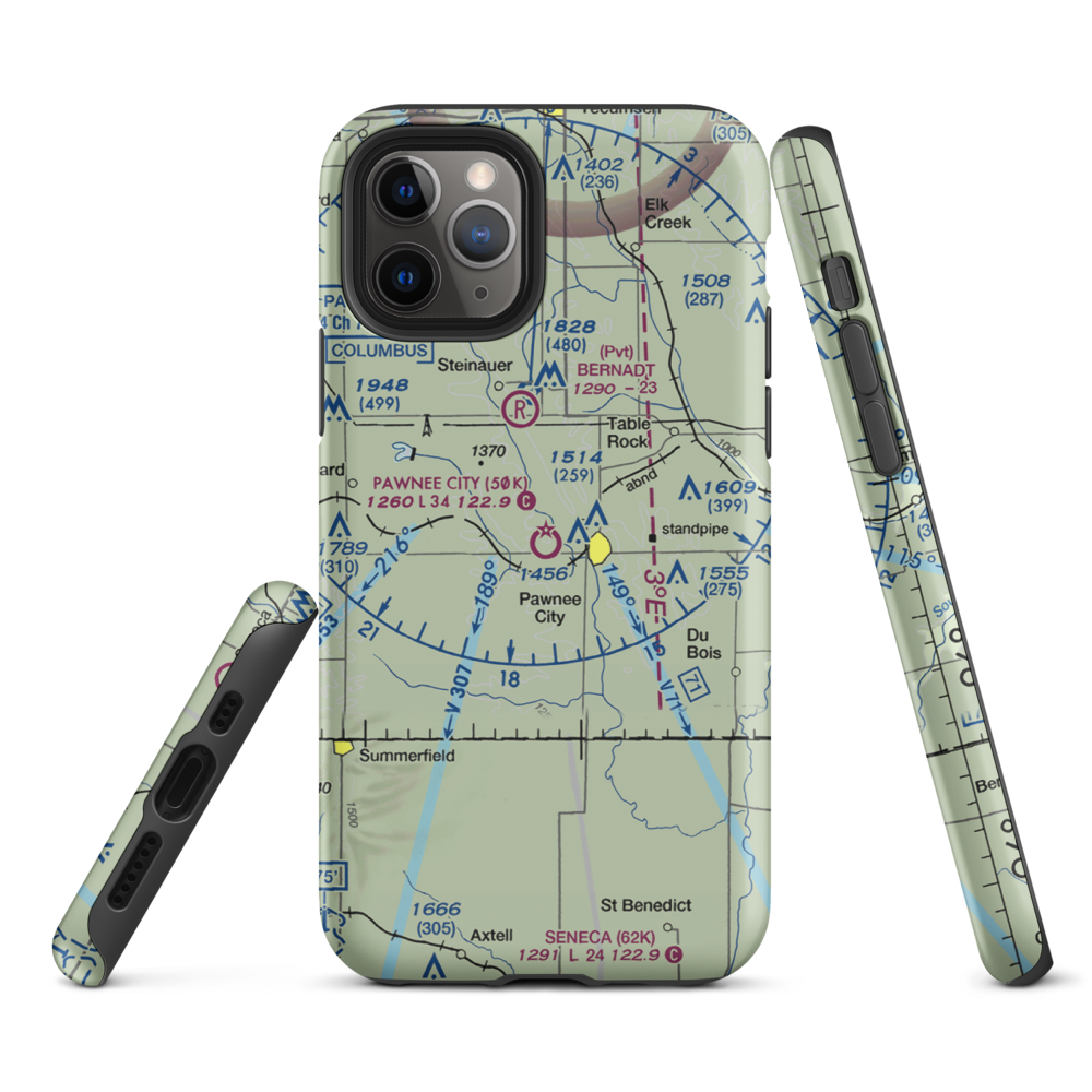 Pawnee City Municipal Airport (50K) VFR Sectional  Tough iPhone Case iPhone 11 Pro model shown