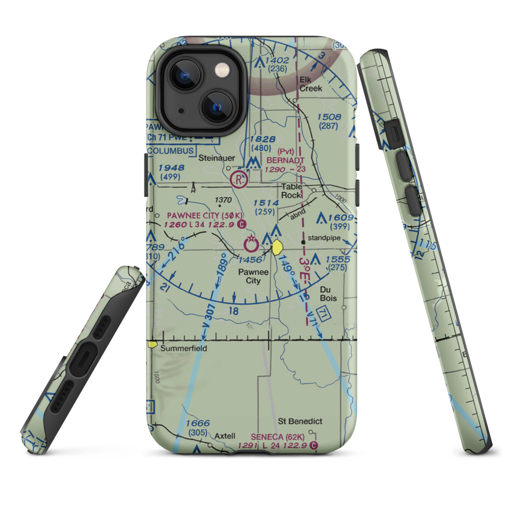 Pawnee City Municipal Airport (50K) VFR Sectional  Tough iPhone Case iPhone 14 Plus model shown