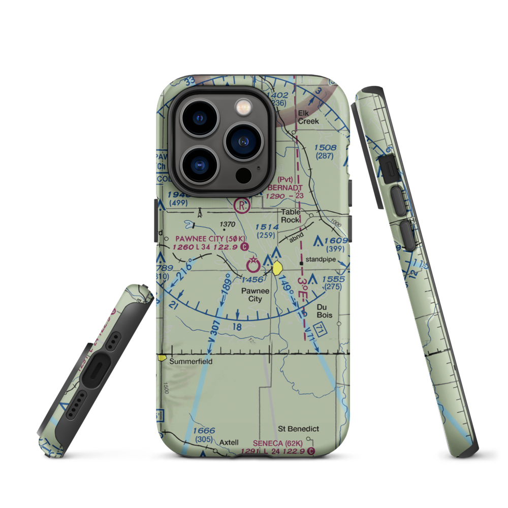 Pawnee City Municipal Airport (50K) VFR Sectional  Tough iPhone Case iPhone 14 Pro model shown