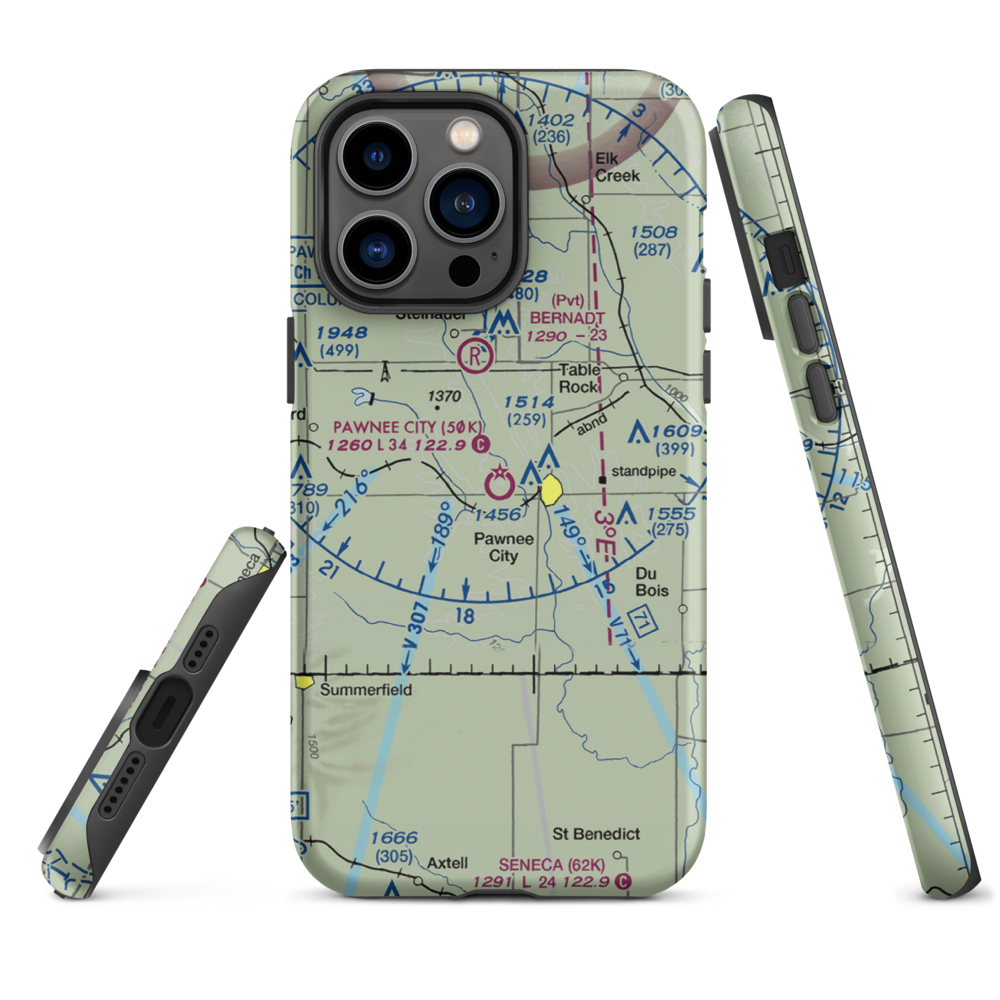 Pawnee City Municipal Airport (50K) VFR Sectional  Tough iPhone Case iPhone 14 Pro Max model shown