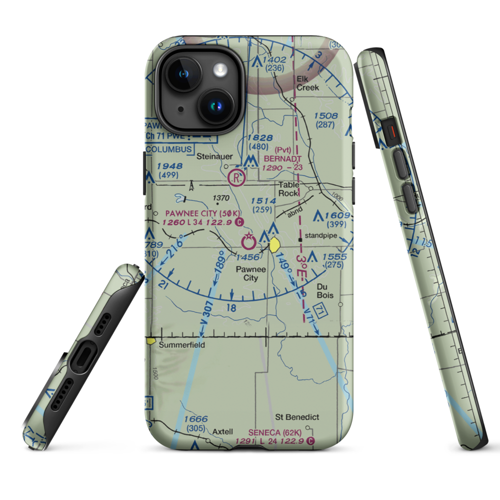 Pawnee City Municipal Airport (50K) VFR Sectional  Tough iPhone Case iPhone 15 Plus model shown