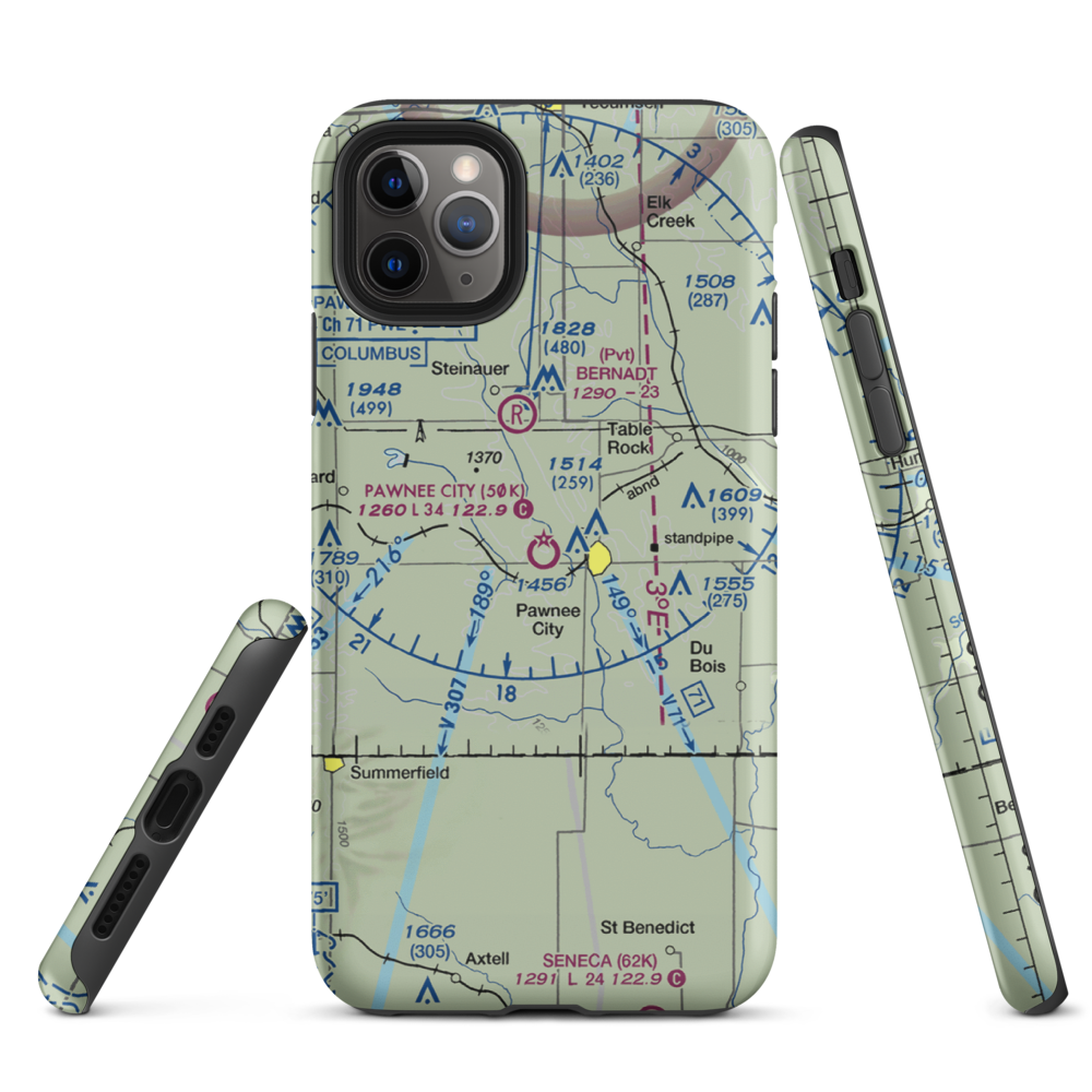 Pawnee City Municipal Airport (50K) VFR Sectional  Tough iPhone Case iPhone 11 Pro Max model shown