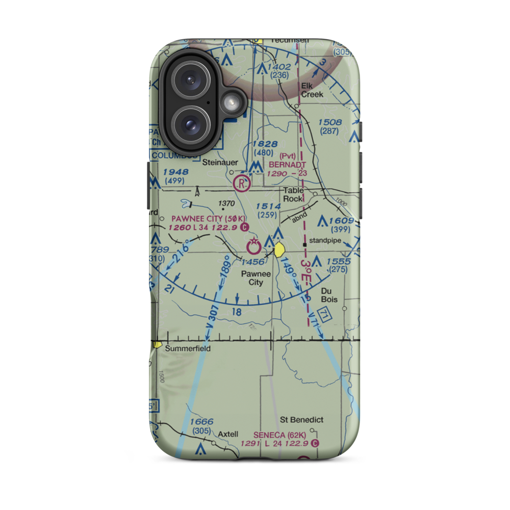 Pawnee City Municipal Airport (50K) VFR Sectional  Tough iPhone Case iPhone 16 Plus model shown