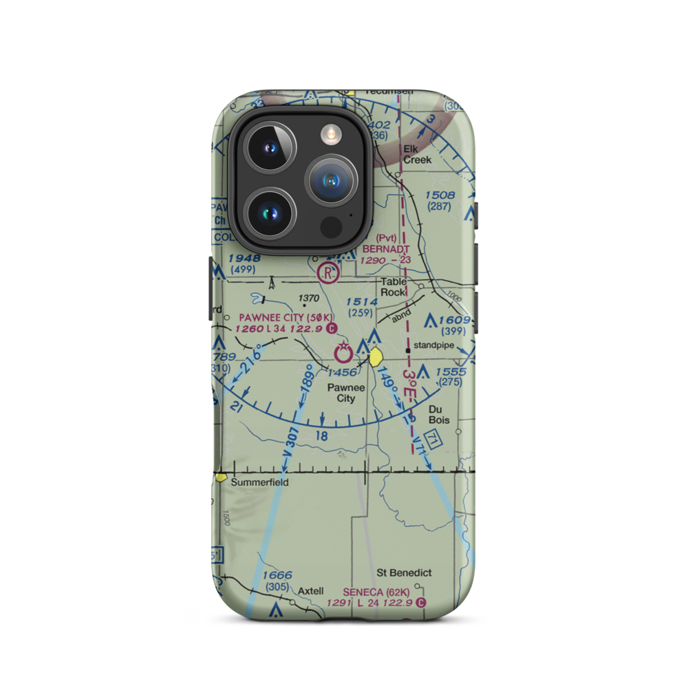 Pawnee City Municipal Airport (50K) VFR Sectional  Tough iPhone Case iPhone 16 Pro model shown