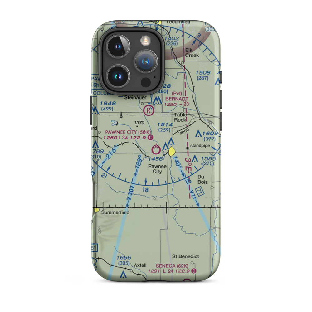 Pawnee City Municipal Airport (50K) VFR Sectional  Tough iPhone Case iPhone 16 Pro Max model shown