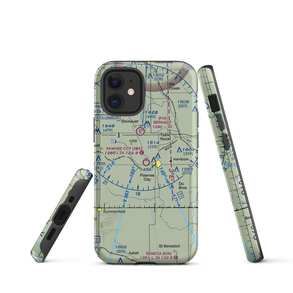 Pawnee City Municipal Airport (50K) VFR Sectional  Tough iPhone Case iPhone 12 mini model shown