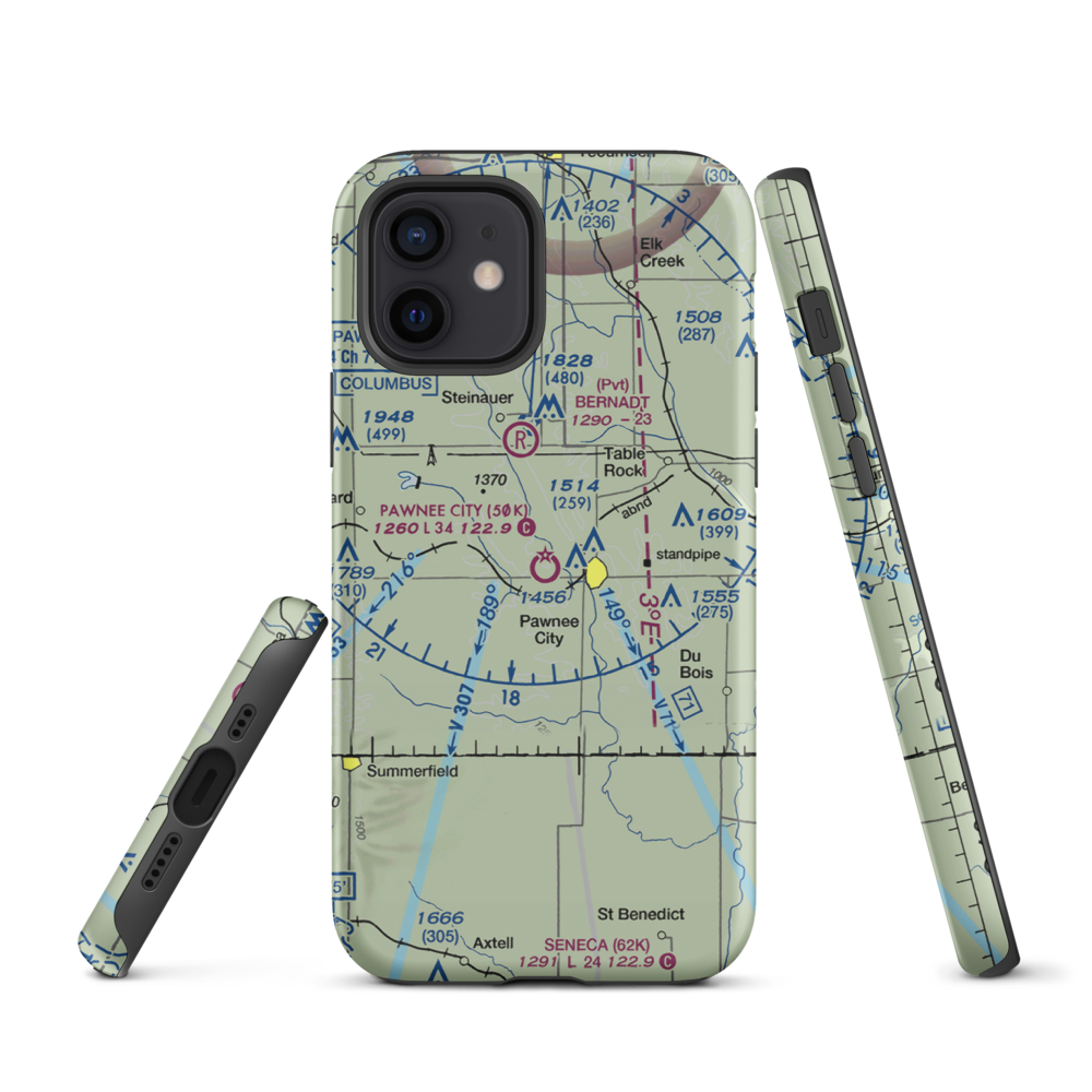 Pawnee City Municipal Airport (50K) VFR Sectional  Tough iPhone Case iPhone 12 model shown