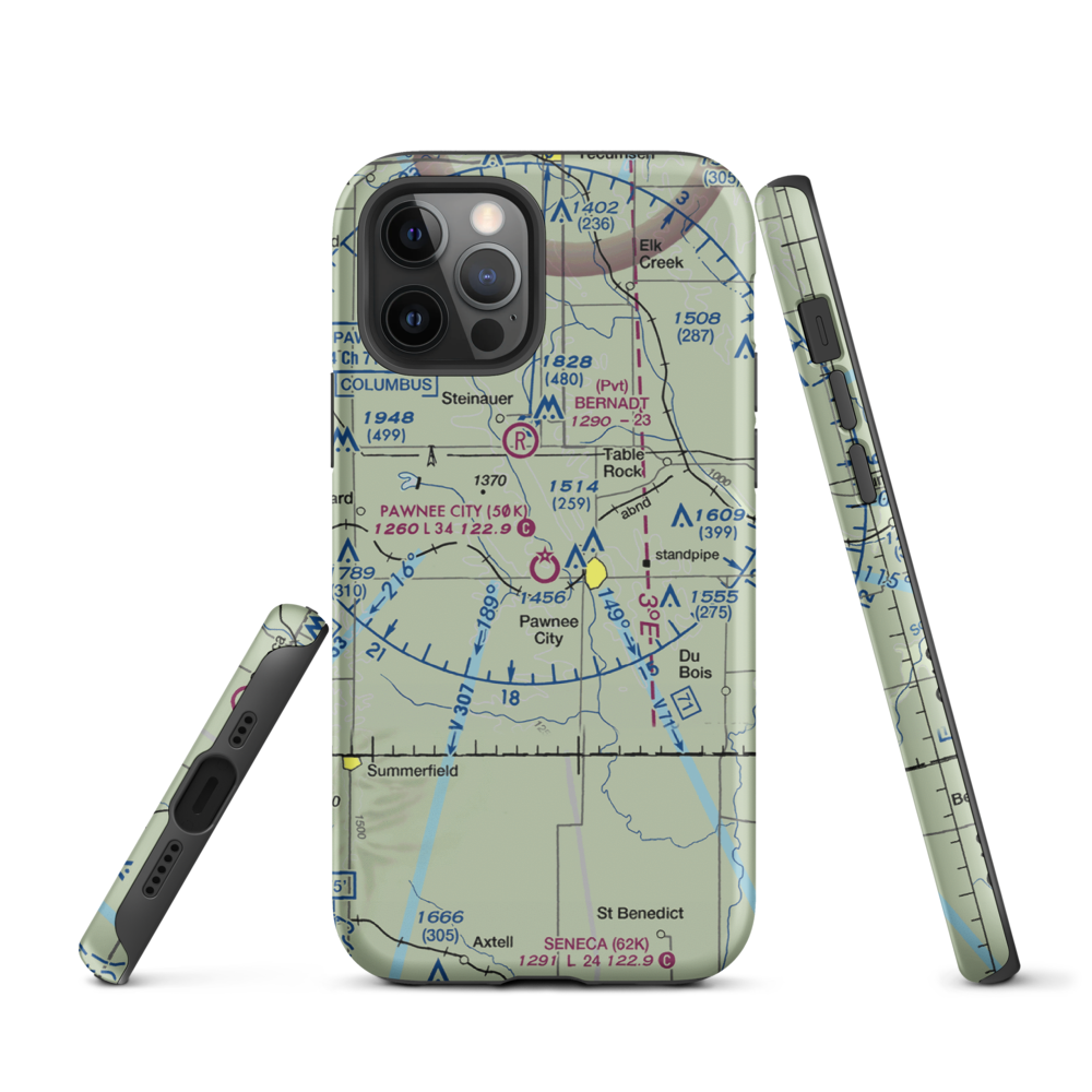 Pawnee City Municipal Airport (50K) VFR Sectional  Tough iPhone Case iPhone 12 Pro model shown