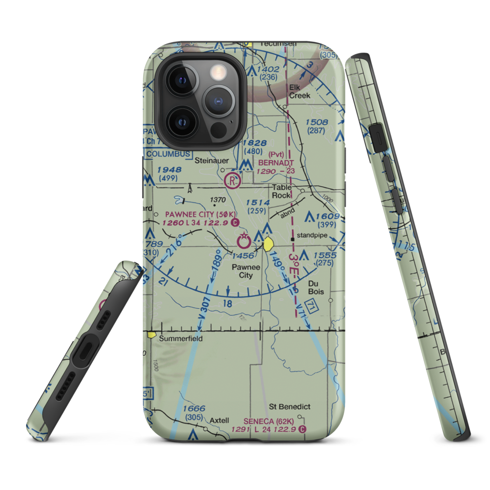 Pawnee City Municipal Airport (50K) VFR Sectional  Tough iPhone Case iPhone 12 Pro Max model shown