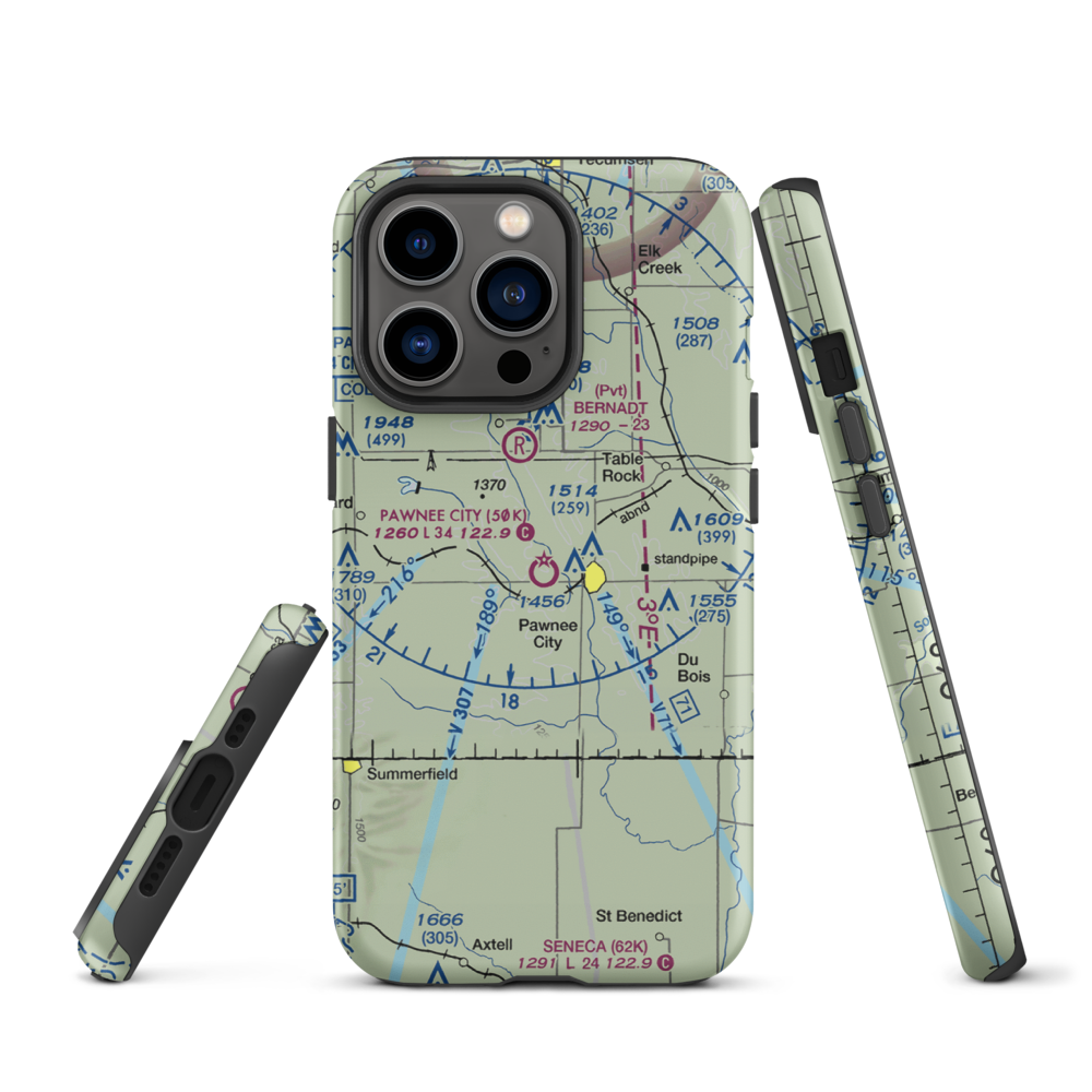 Pawnee City Municipal Airport (50K) VFR Sectional  Tough iPhone Case iPhone 13 Pro model shown