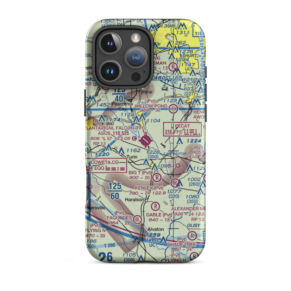 Peachtree City Falcon Field (FFC) VFR Sectional  Tough iPhone Case iPhone 16 Pro Max model shown
