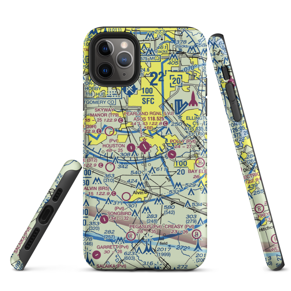 Pearland Regional Airport (LVJ) VFR Sectional  Tough iPhone Case iPhone 11 Pro Max model shown