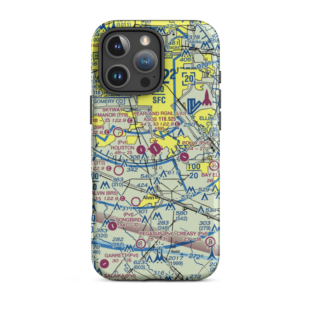 Pearland Regional Airport (LVJ) VFR Sectional  Tough iPhone Case iPhone 16 Pro Max model shown