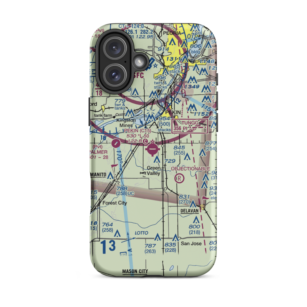 Pekin Municipal Airport (C15) VFR Sectional  Tough iPhone Case iPhone 16 Plus model shown
