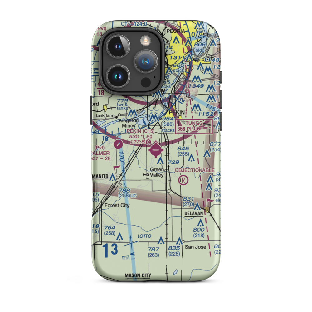 Pekin Municipal Airport (C15) VFR Sectional  Tough iPhone Case iPhone 16 Pro Max model shown