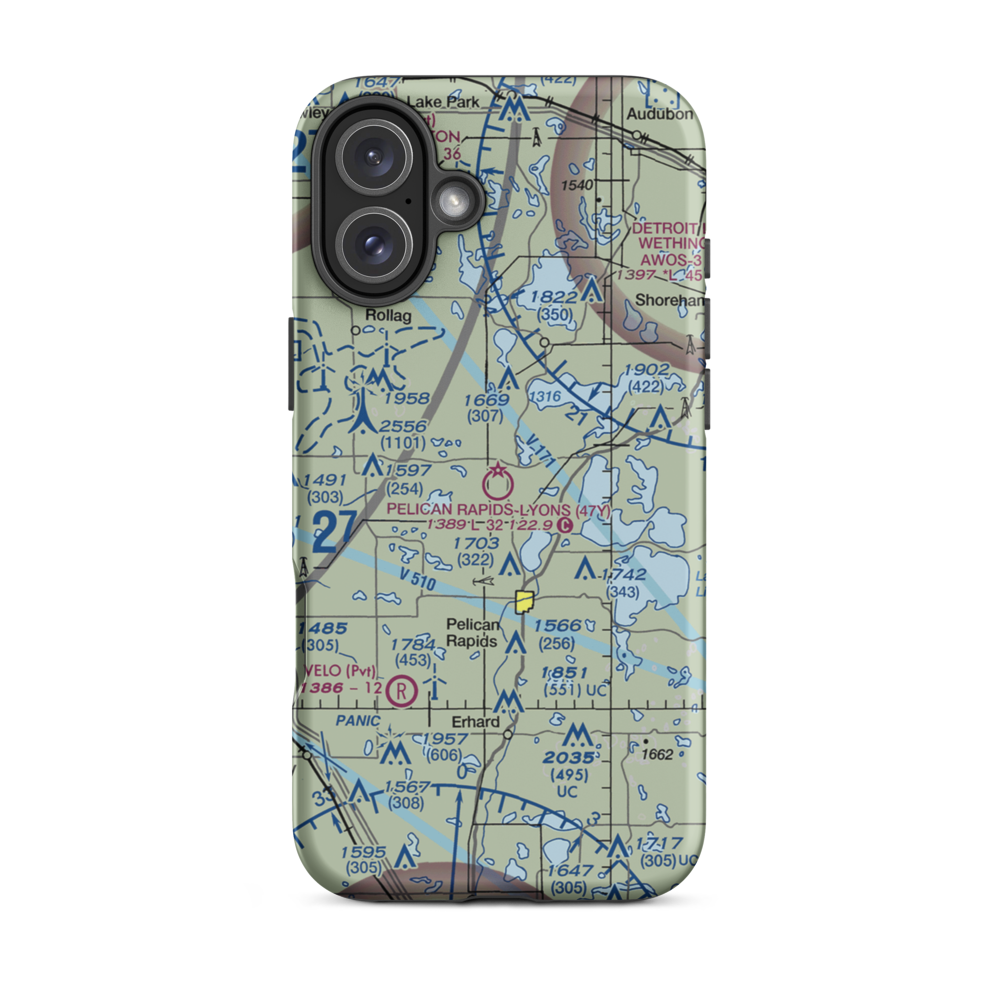 Pelican Rapids Muni-Lyon's Field (47Y) VFR Sectional  Tough iPhone Case iPhone 16 Plus model shown