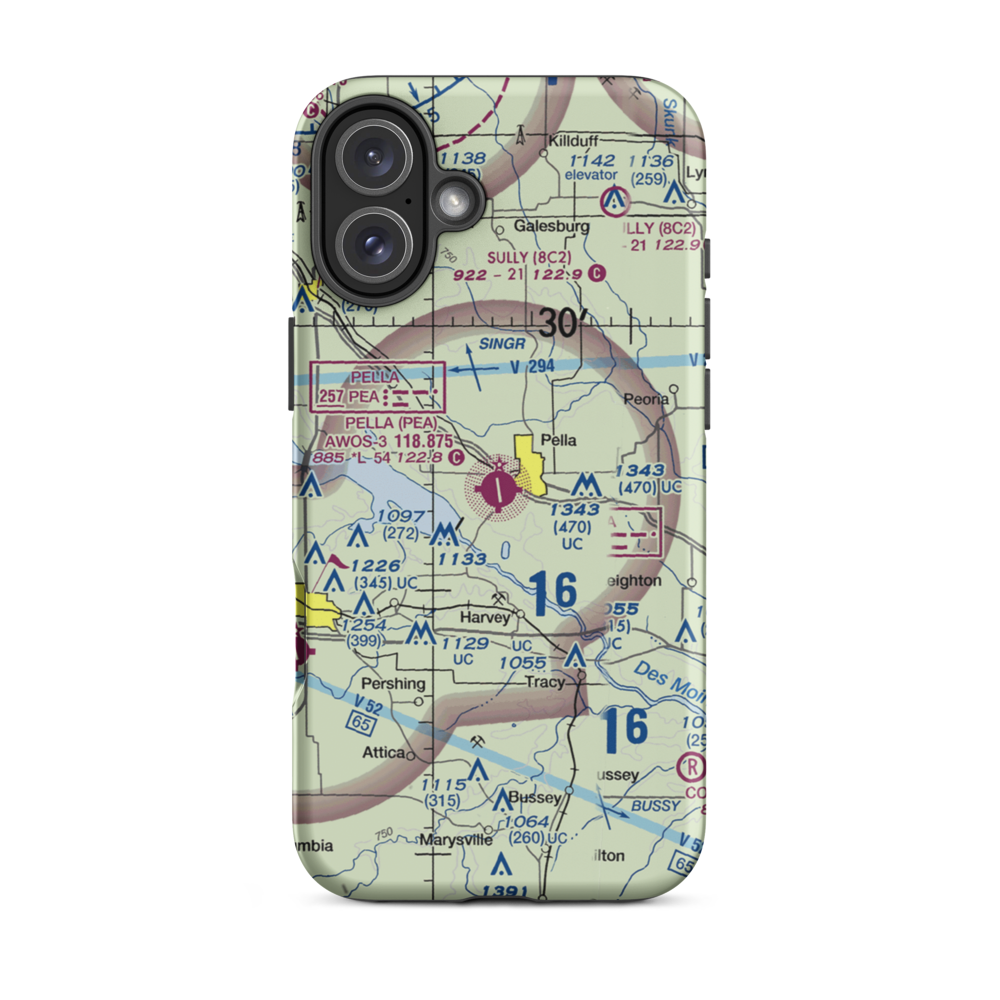 Pella Municipal Airport (PEA) VFR Sectional  Tough iPhone Case iPhone 16 Plus model shown