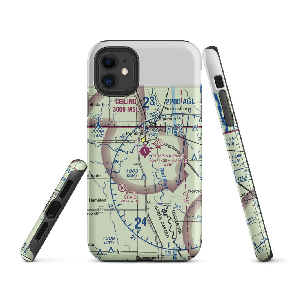 Pembina Municipal Airport (PMB) VFR Sectional  Tough iPhone Case iPhone 11 model shown