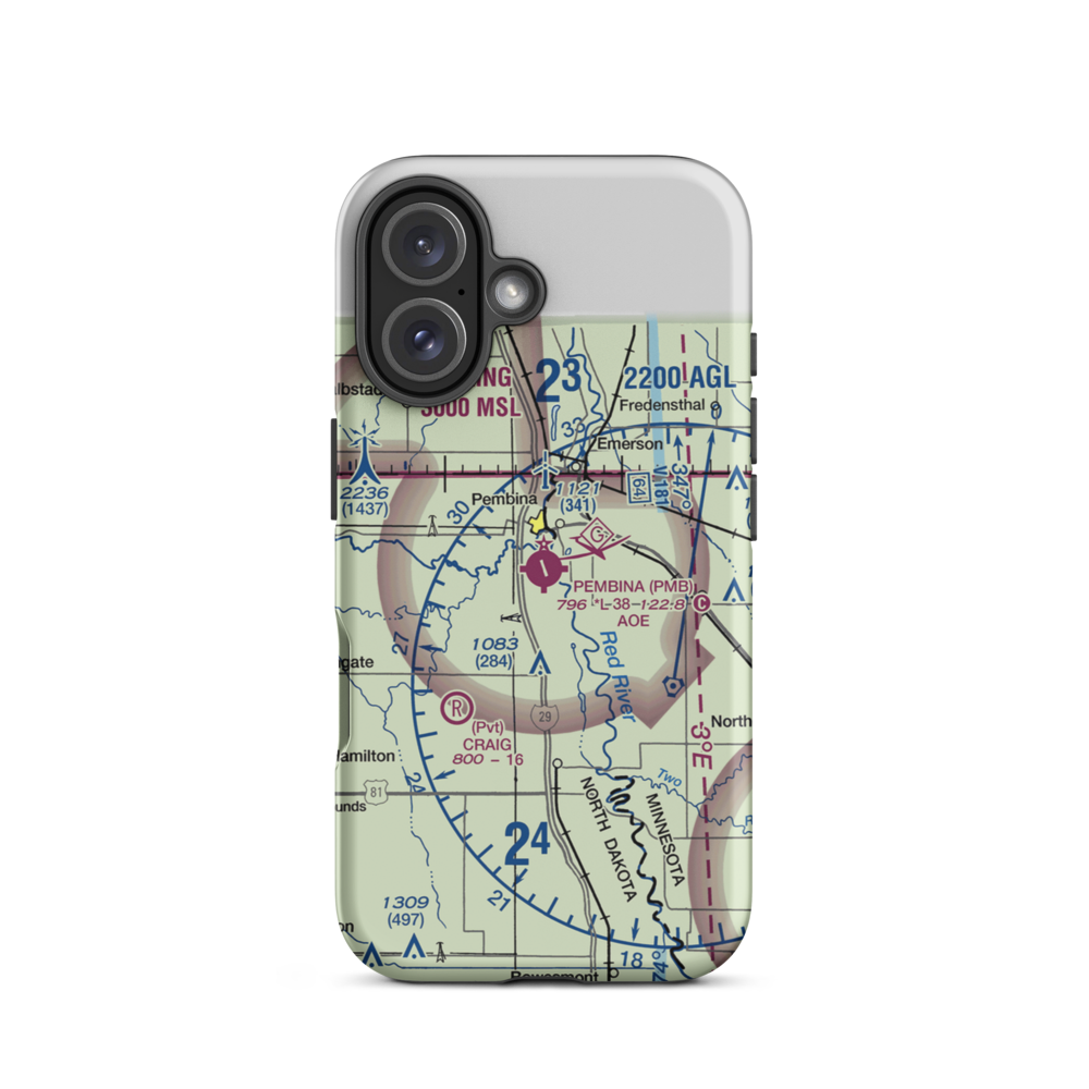 Pembina Municipal Airport (PMB) VFR Sectional  Tough iPhone Case iPhone 16 model shown
