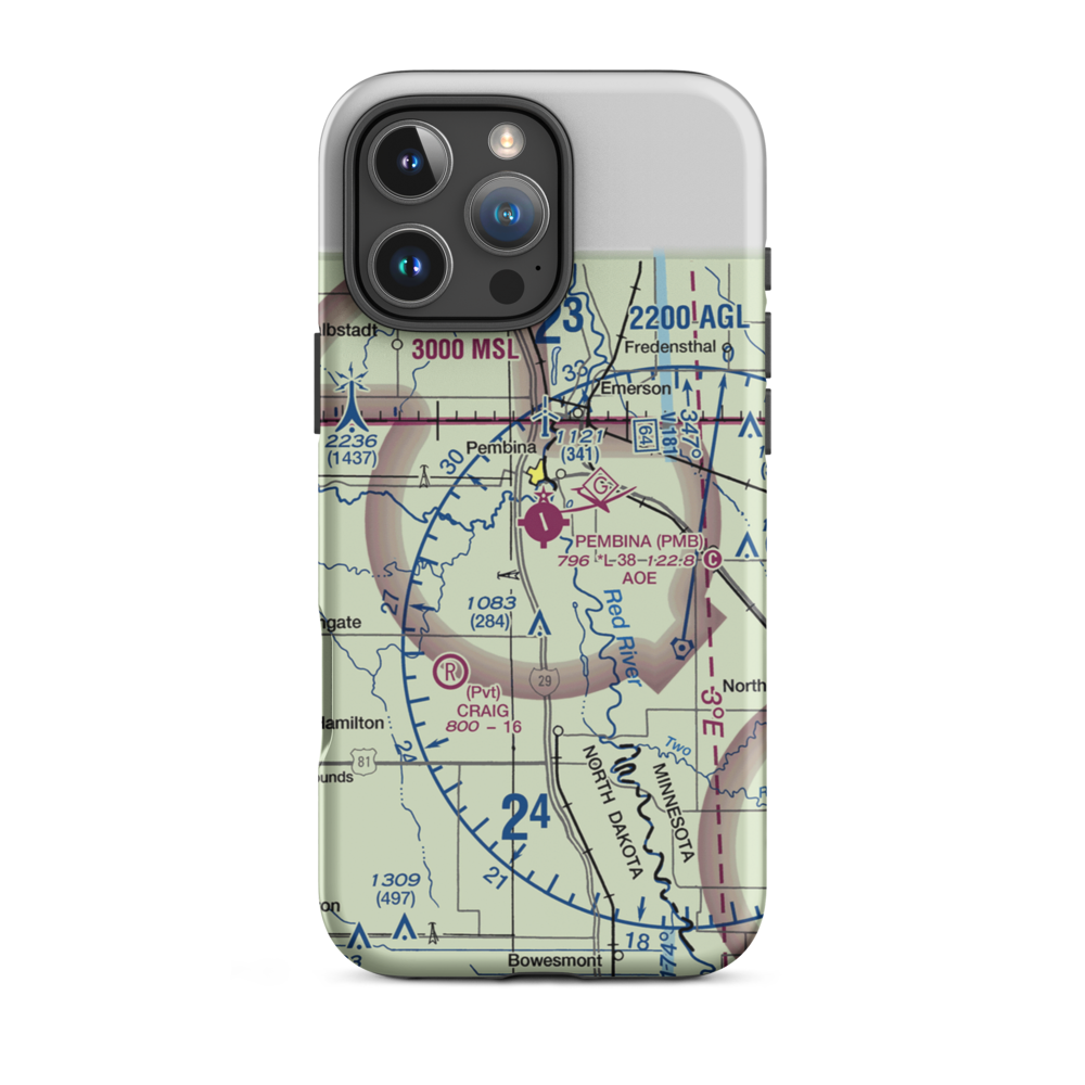 Pembina Municipal Airport (PMB) VFR Sectional  Tough iPhone Case iPhone 16 Pro Max model shown