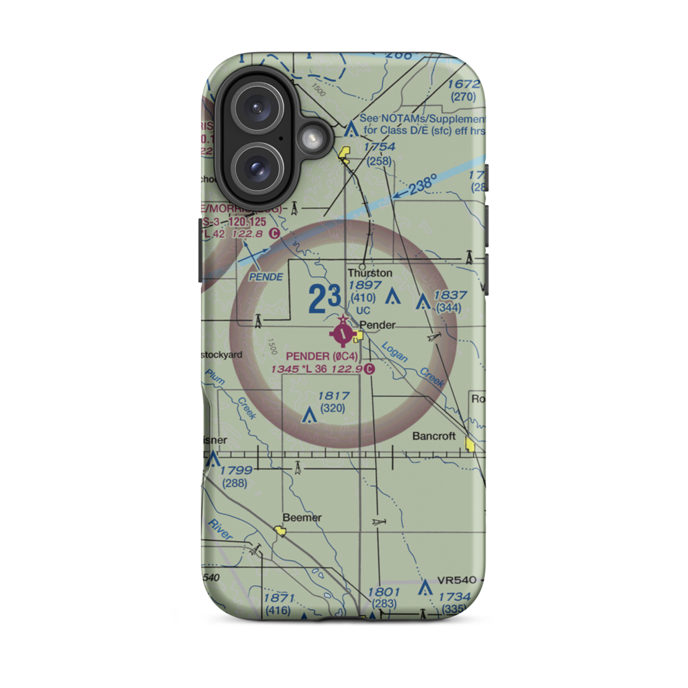 Pender Municipal Airport (0C4) VFR Sectional  Tough iPhone Case iPhone 16 Plus model shown
