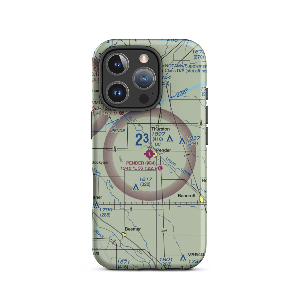 Pender Municipal Airport (0C4) VFR Sectional  Tough iPhone Case iPhone 16 Pro model shown