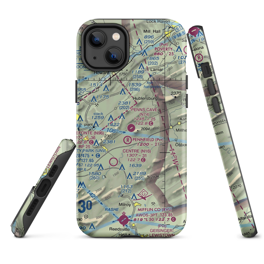 Penns Cave Airport (N74) VFR Sectional  Tough iPhone Case iPhone 14 Plus model shown