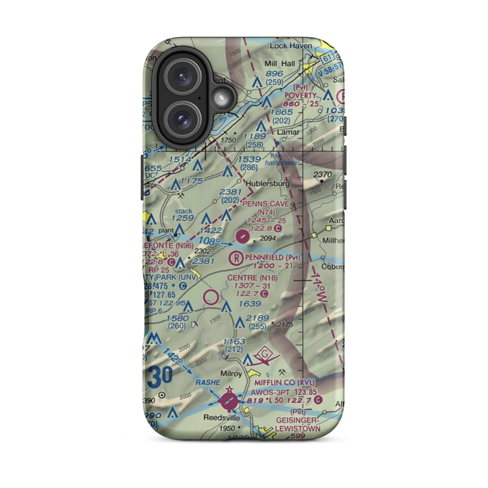Penns Cave Airport (N74) VFR Sectional  Tough iPhone Case iPhone 16 Plus model shown