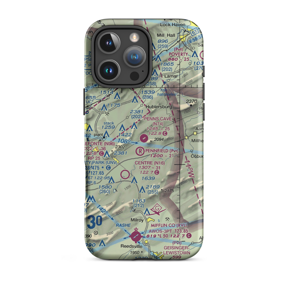 Penns Cave Airport (N74) VFR Sectional  Tough iPhone Case iPhone 16 Pro Max model shown