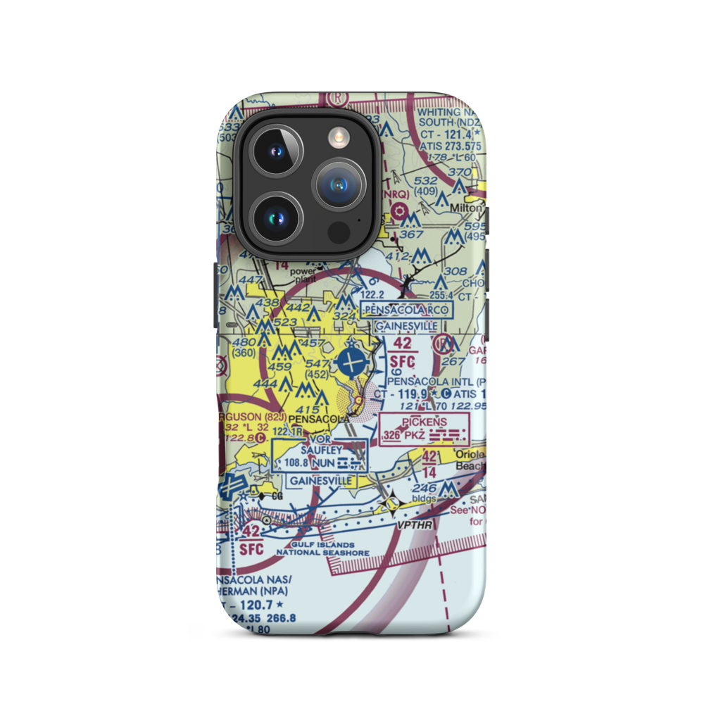 Pensacola International Airport (PNS) VFR Sectional  Tough iPhone Case iPhone 16 Pro model shown