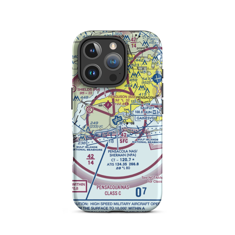 Pensacola Naval Air Station/Forrest Sherman Field (NPA) VFR Sectional  Tough iPhone Case iPhone 16 Pro model shown
