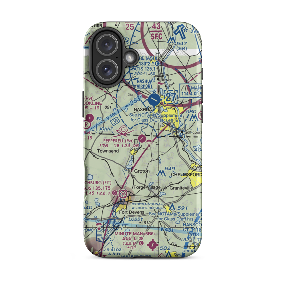 Pepperell Airport (26MA) VFR Sectional  Tough iPhone Case iPhone 16 Plus model shown