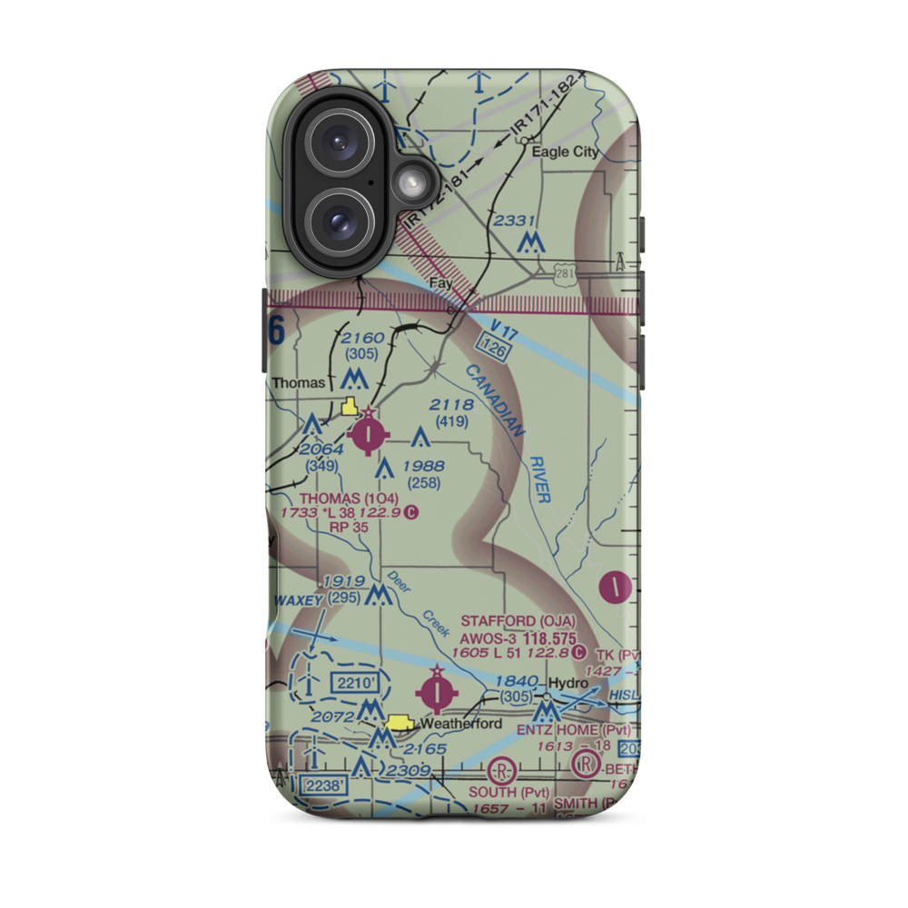 Perkins Airport (5OK8) VFR Sectional  Tough iPhone Case iPhone 16 Plus model shown