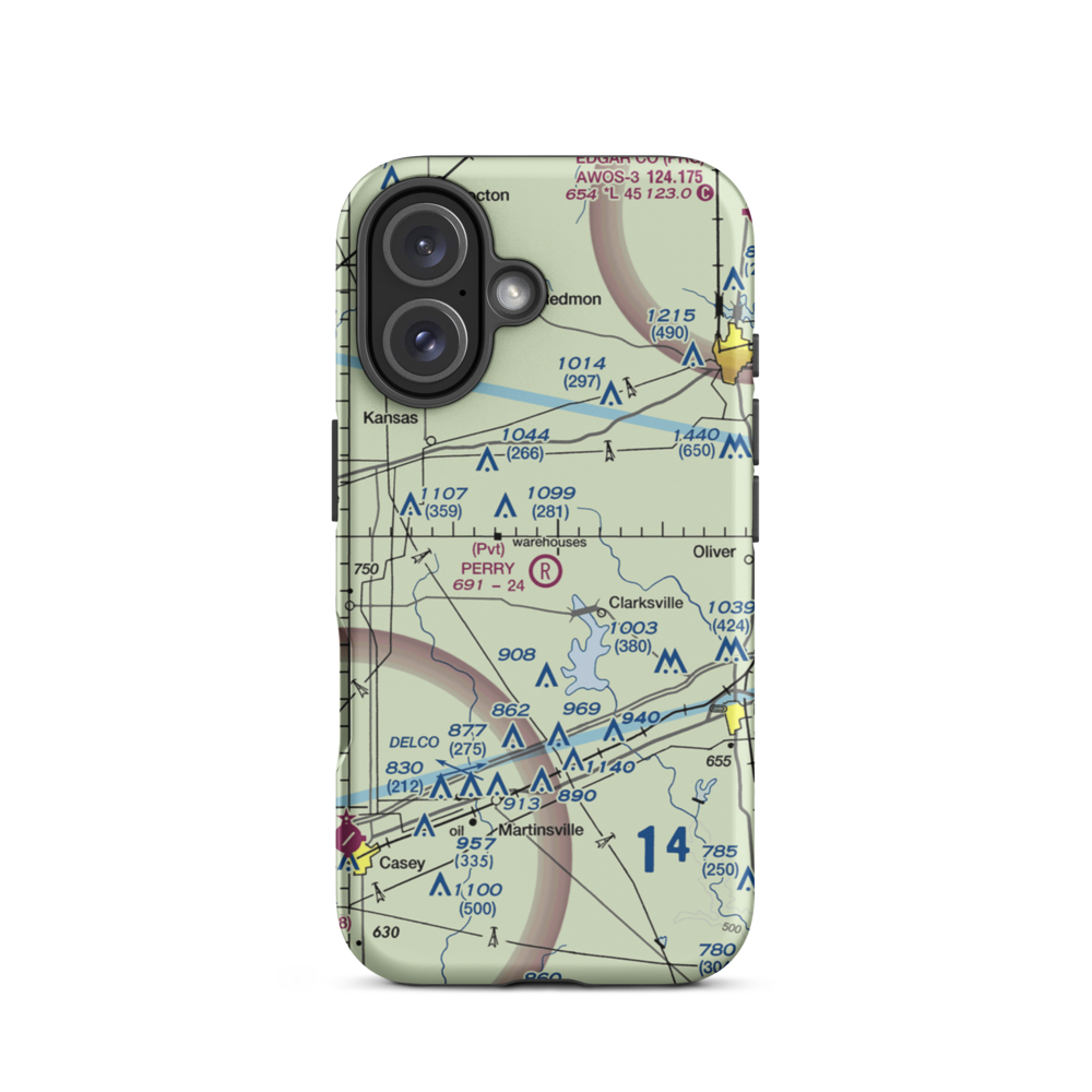 Perry RLA Airport (IL39) VFR Sectional  Tough iPhone Case iPhone 16 model shown