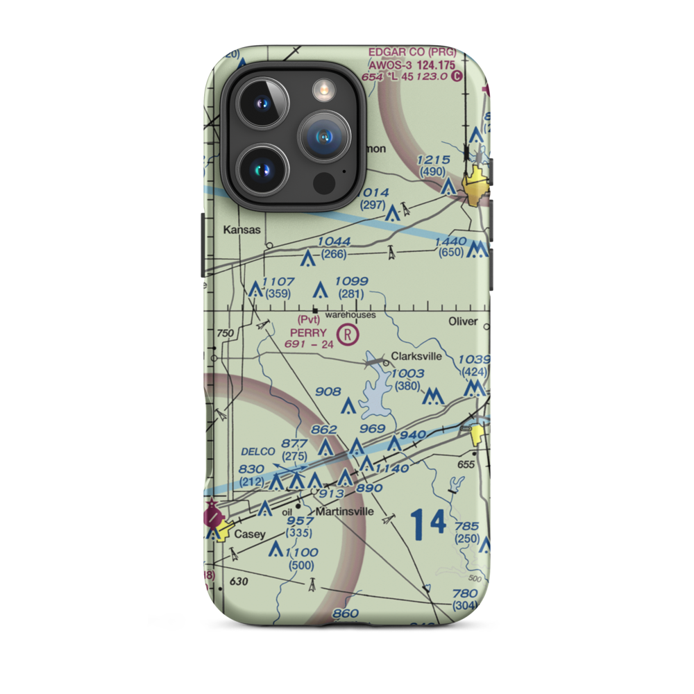 Perry RLA Airport (IL39) VFR Sectional  Tough iPhone Case iPhone 16 Pro Max model shown