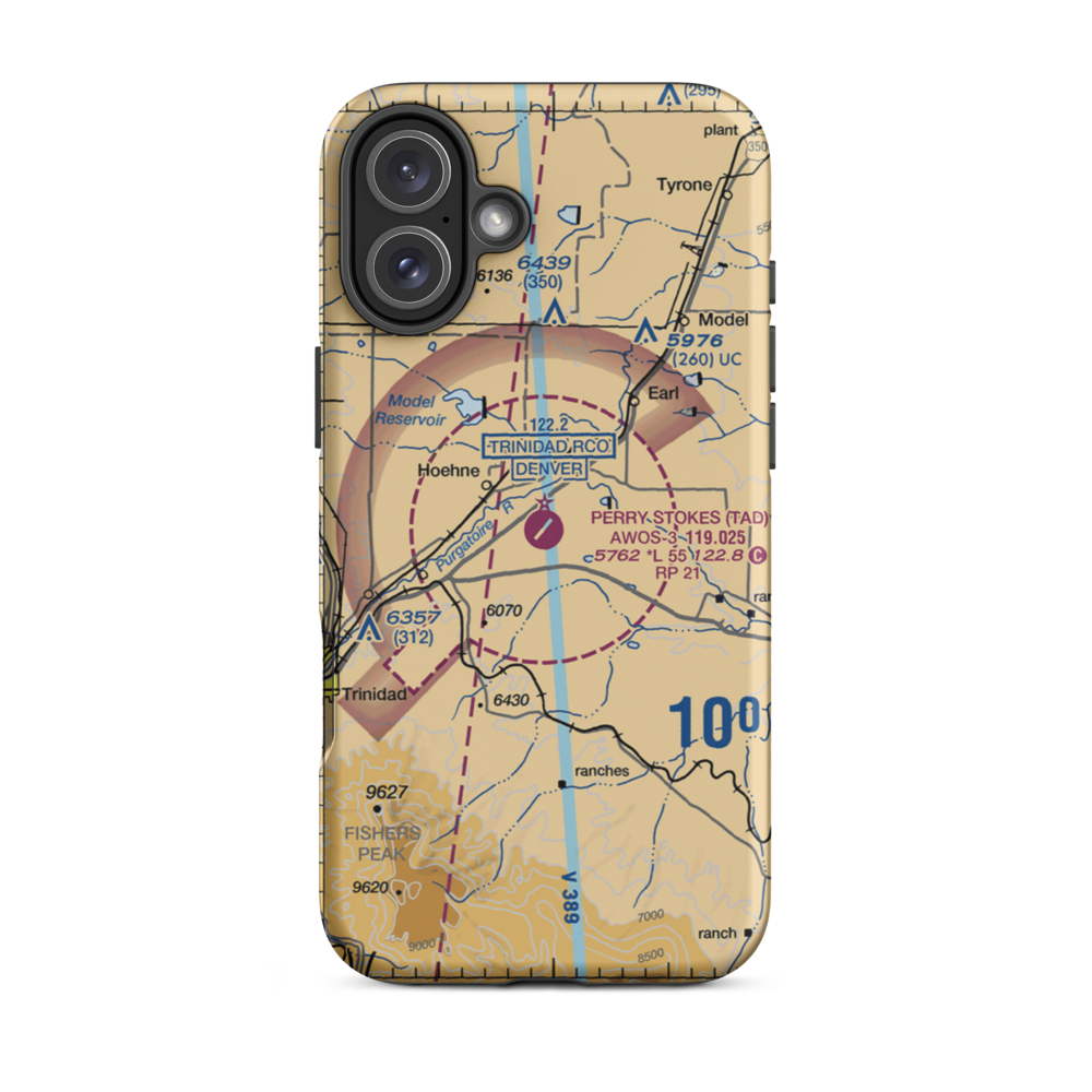Perry Stokes Airport (TAD) VFR Sectional  Tough iPhone Case iPhone 16 Plus model shown